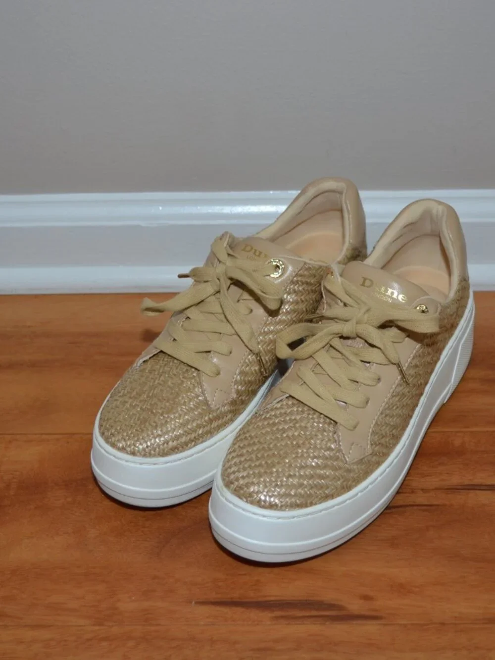 Dune London Episode Natural Beige Raffia Faux Leather Comfort sneakers, 38 (8)